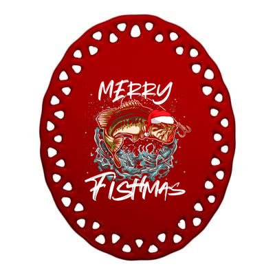 Merry Christmas Fishmas Funny Fishing Fish Gift Ceramic Oval Ornament