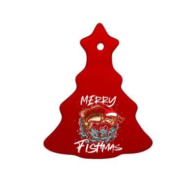 Merry Christmas Fishmas Funny Fishing Fish Gift Ceramic Tree Ornament