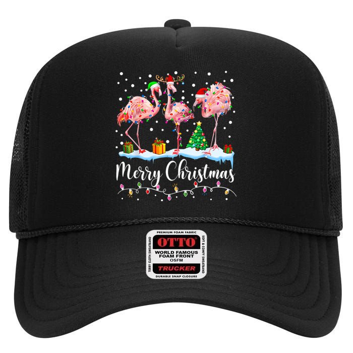 Merry Christmas Flamingo Santa Hat Xmas Pajamas Holiday.Dvjwrnwz High Crown Mesh Back Trucker Hat