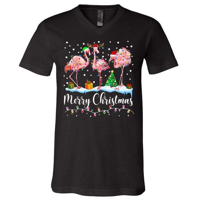 Merry Christmas Flamingo Santa Hat Xmas Pajamas Holiday.Dvjwrnwz V-Neck T-Shirt