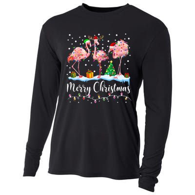 Merry Christmas Flamingo Santa Hat Xmas Pajamas Holiday.Dvjwrnwz Cooling Performance Long Sleeve Crew