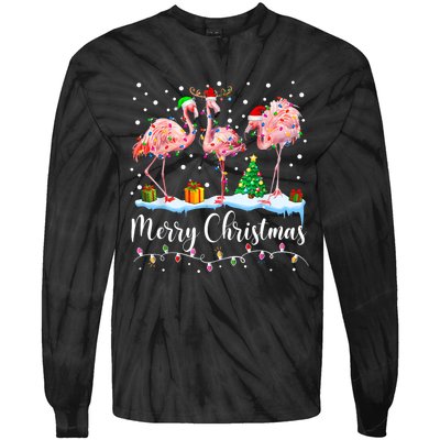 Merry Christmas Flamingo Santa Hat Xmas Pajamas Holiday.Dvjwrnwz Tie-Dye Long Sleeve Shirt