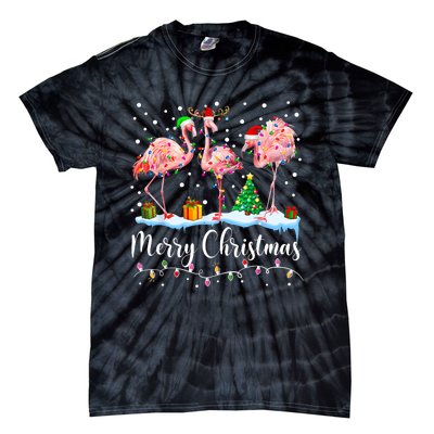 Merry Christmas Flamingo Santa Hat Xmas Pajamas Holiday.Dvjwrnwz Tie-Dye T-Shirt