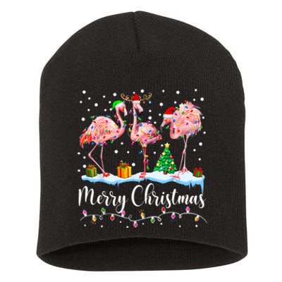 Merry Christmas Flamingo Santa Hat Xmas Pajamas Holiday.Dvjwrnwz Short Acrylic Beanie