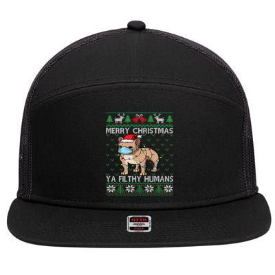 Merry Christmas Frenchie Dog Ugly Christmas French Bulldog Gift 7 Panel Mesh Trucker Snapback Hat