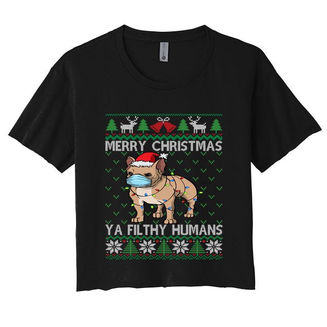 Merry Christmas Frenchie Dog Ugly Christmas French Bulldog Gift Crop Top
