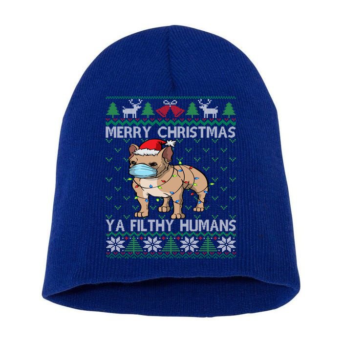 Merry Christmas Frenchie Dog Ugly Christmas French Bulldog Gift Short Acrylic Beanie