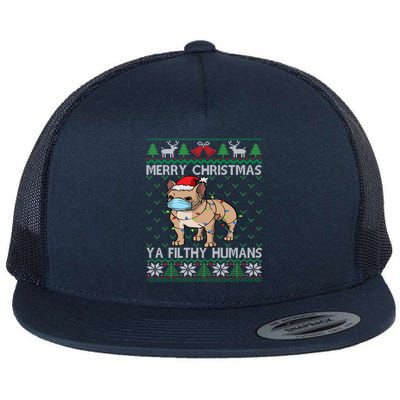 Merry Christmas Frenchie Dog Ugly Christmas French Bulldog Gift Flat Bill Trucker Hat