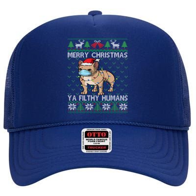 Merry Christmas Frenchie Dog Ugly Christmas French Bulldog Gift High Crown Mesh Back Trucker Hat