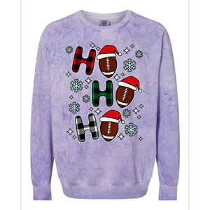 Merry Christmas Football Player Ball Ho Ho Ho Plaid Xmas Gift Colorblast Crewneck Sweatshirt