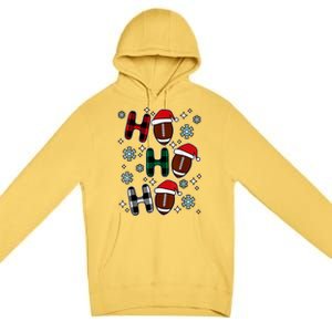 Merry Christmas Football Player Ball Ho Ho Ho Plaid Xmas Gift Premium Pullover Hoodie