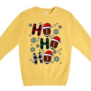 Merry Christmas Football Player Ball Ho Ho Ho Plaid Xmas Gift Premium Crewneck Sweatshirt