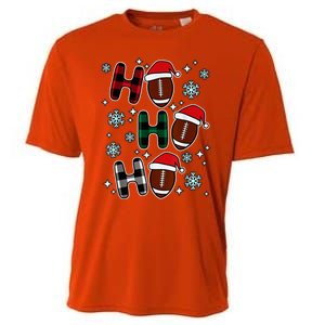 Merry Christmas Football Player Ball Ho Ho Ho Plaid Xmas Gift Cooling Performance Crew T-Shirt