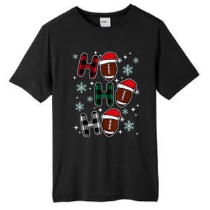 Merry Christmas Football Player Ball Ho Ho Ho Plaid Xmas Gift Tall Fusion ChromaSoft Performance T-Shirt