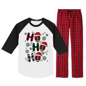 Merry Christmas Football Player Ball Ho Ho Ho Plaid Xmas Gift Raglan Sleeve Pajama Set