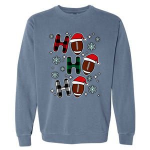 Merry Christmas Football Player Ball Ho Ho Ho Plaid Xmas Gift Garment-Dyed Sweatshirt