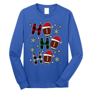 Merry Christmas Football Player Ball Ho Ho Ho Plaid Xmas Gift Long Sleeve Shirt