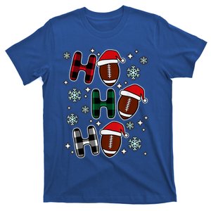 Merry Christmas Football Player Ball Ho Ho Ho Plaid Xmas Gift T-Shirt