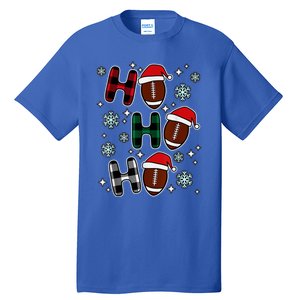 Merry Christmas Football Player Ball Ho Ho Ho Plaid Xmas Gift Tall T-Shirt