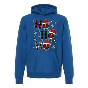 Merry Christmas Football Player Ball Ho Ho Ho Plaid Xmas Gift Premium Hoodie