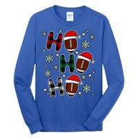 Merry Christmas Football Player Ball Ho Ho Ho Plaid Xmas Gift Tall Long Sleeve T-Shirt