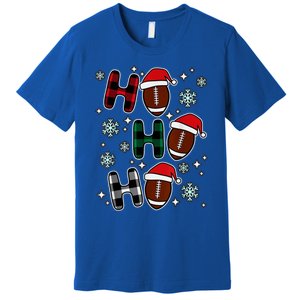 Merry Christmas Football Player Ball Ho Ho Ho Plaid Xmas Gift Premium T-Shirt