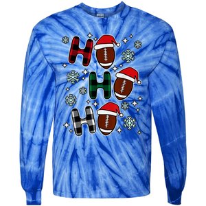 Merry Christmas Football Player Ball Ho Ho Ho Plaid Xmas Gift Tie-Dye Long Sleeve Shirt