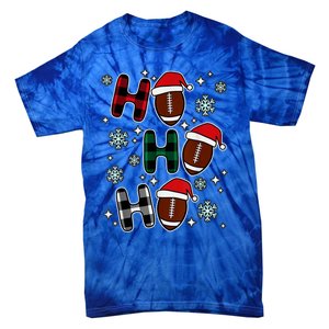 Merry Christmas Football Player Ball Ho Ho Ho Plaid Xmas Gift Tie-Dye T-Shirt