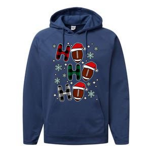 Merry Christmas Football Player Ball Ho Ho Ho Plaid Xmas Gift Performance Fleece Hoodie