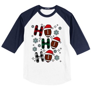 Merry Christmas Football Player Ball Ho Ho Ho Plaid Xmas Gift Baseball Sleeve Shirt