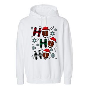 Merry Christmas Football Player Ball Ho Ho Ho Plaid Xmas Gift Garment-Dyed Fleece Hoodie