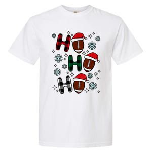 Merry Christmas Football Player Ball Ho Ho Ho Plaid Xmas Gift Garment-Dyed Heavyweight T-Shirt