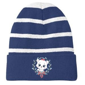 Merry Catmas Funny Cat Christmas Striped Beanie with Solid Band