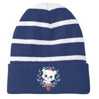 Merry Catmas Funny Cat Christmas Striped Beanie with Solid Band