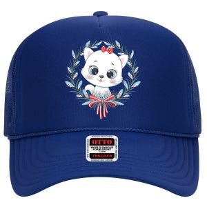 Merry Catmas Funny Cat Christmas High Crown Mesh Back Trucker Hat