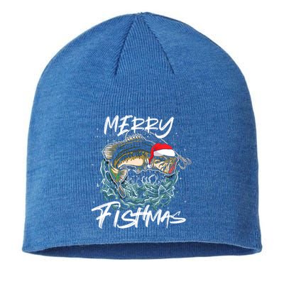 Merry Christmas Fishmas Funny Fishing Fish Funny Gift Sustainable Beanie