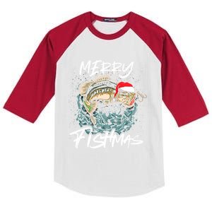 Merry Christmas Fishmas Funny Fishing Fish Funny Gift Kids Colorblock Raglan Jersey