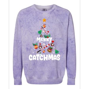 Merry Christmas Funny Gift Merry Catchmas Baseball Christmas Tree Colorblast Crewneck Sweatshirt