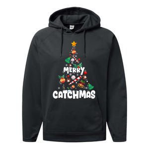 Merry Christmas Funny Gift Merry Catchmas Baseball Christmas Tree Performance Fleece Hoodie