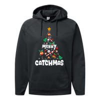 Merry Christmas Funny Gift Merry Catchmas Baseball Christmas Tree Performance Fleece Hoodie