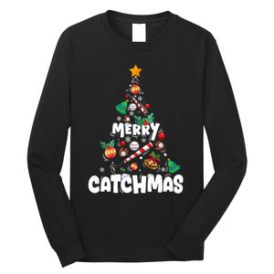 Merry Christmas Funny Gift Merry Catchmas Baseball Christmas Tree Long Sleeve Shirt