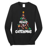 Merry Christmas Funny Gift Merry Catchmas Baseball Christmas Tree Long Sleeve Shirt