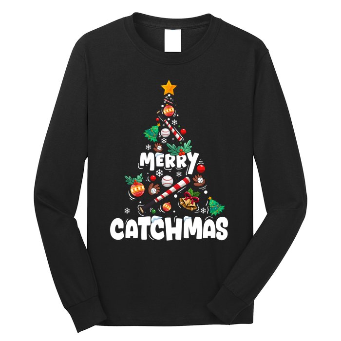 Merry Christmas Funny Gift Merry Catchmas Baseball Christmas Tree Long Sleeve Shirt