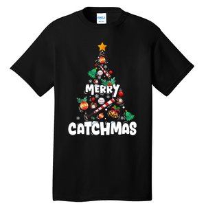 Merry Christmas Funny Gift Merry Catchmas Baseball Christmas Tree Tall T-Shirt