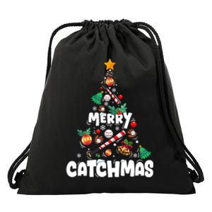 Merry Christmas Funny Gift Merry Catchmas Baseball Christmas Tree Drawstring Bag