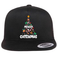 Merry Christmas Funny Gift Merry Catchmas Baseball Christmas Tree Flat Bill Trucker Hat