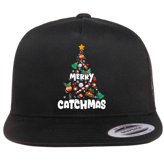 Merry Christmas Funny Gift Merry Catchmas Baseball Christmas Tree Flat Bill Trucker Hat