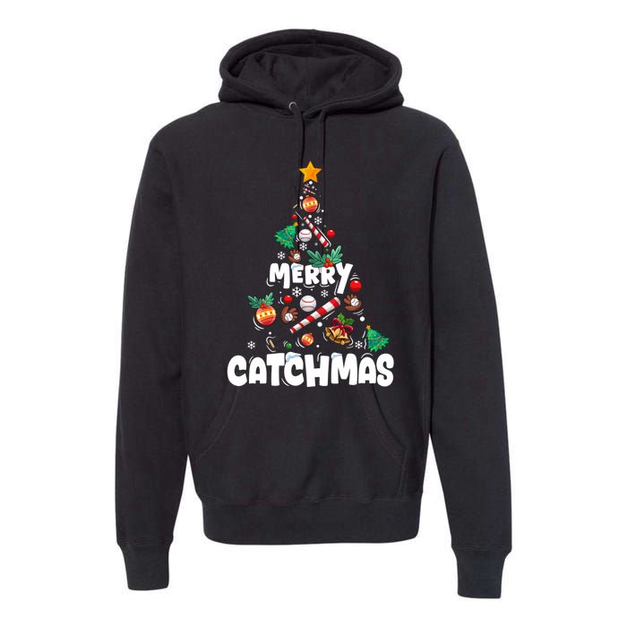 Merry Christmas Funny Gift Merry Catchmas Baseball Christmas Tree Premium Hoodie