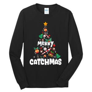 Merry Christmas Funny Gift Merry Catchmas Baseball Christmas Tree Tall Long Sleeve T-Shirt