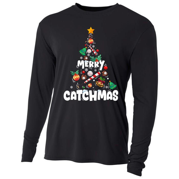 Merry Christmas Funny Gift Merry Catchmas Baseball Christmas Tree Cooling Performance Long Sleeve Crew